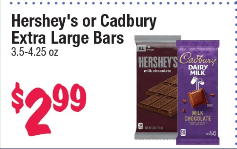 Hershey's or Cadbury Extra Large Bars