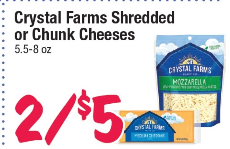 Crystal Farms Shredded or Chunk Cheeses