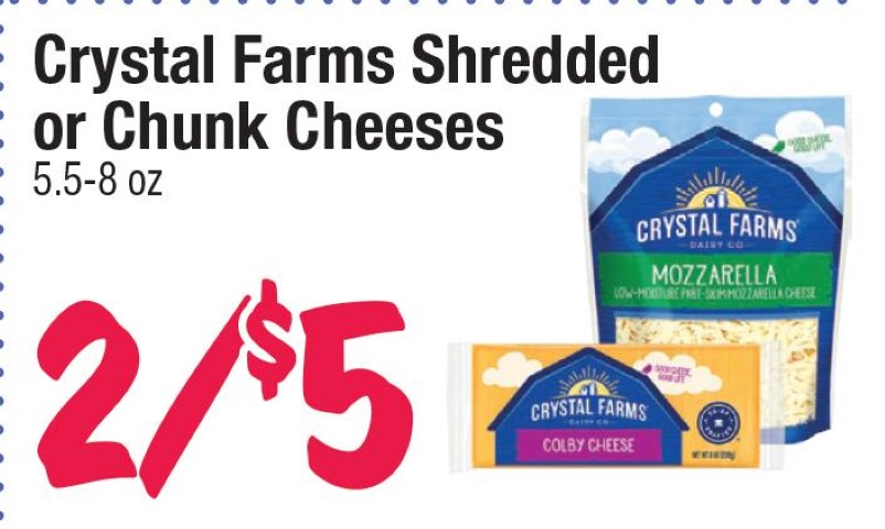 Crystal Farms Shredded or Chunk Cheeses