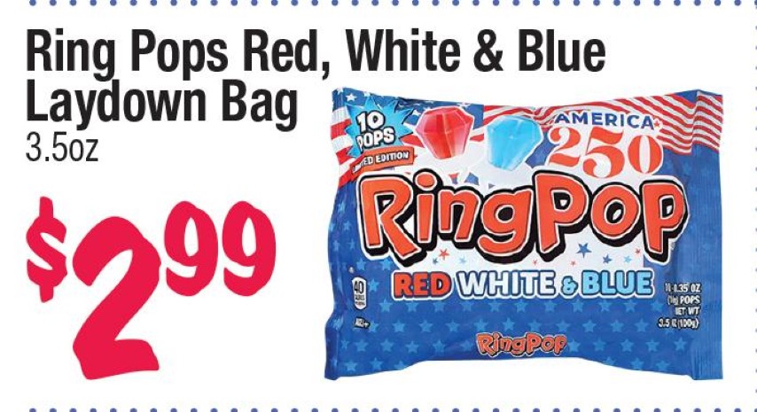 Ring Pops Red, White & Blue Laydown Bag