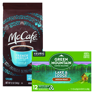 Green Mountain KCup Coffee Pods, Donut Shop & McCafe Ground Coffee