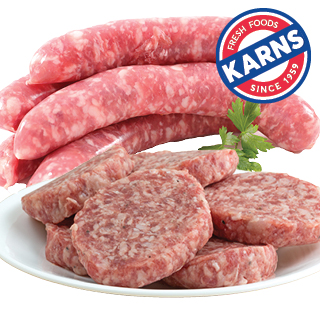 Karns Own 1/4 lb Fresh Extra Lean Ground Beef Patties or Hot Italian Pork Sausage Links